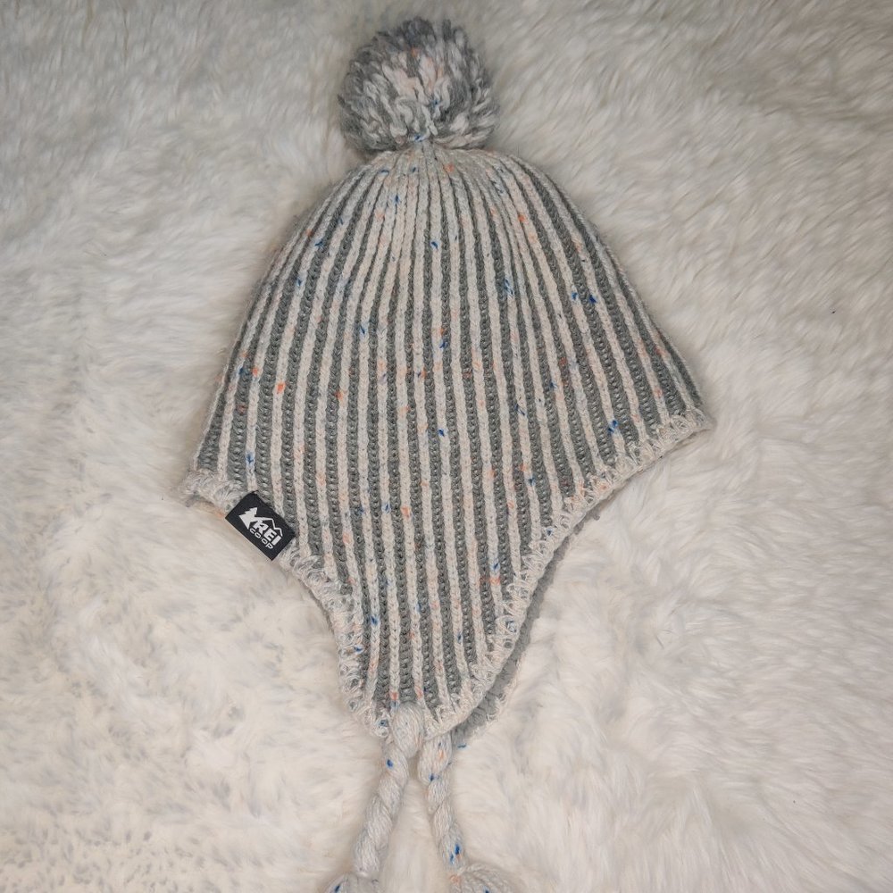 REI Kids Beanie Grey with Pom Pom